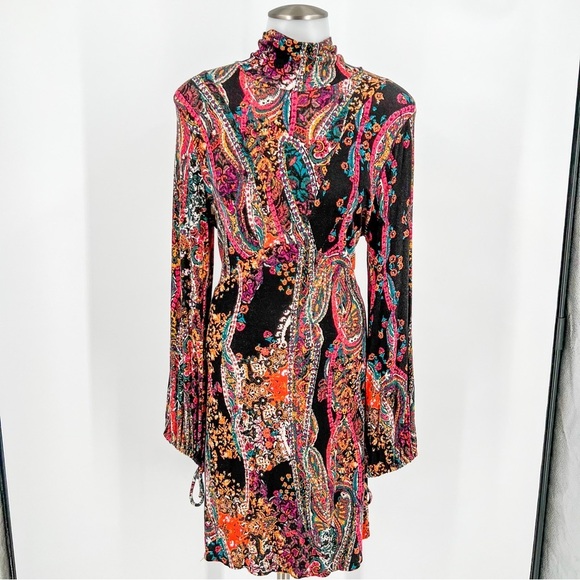 Free People Womens All Dolled Up Paisley High-Neck Mini Dress - Picture 1 of 12